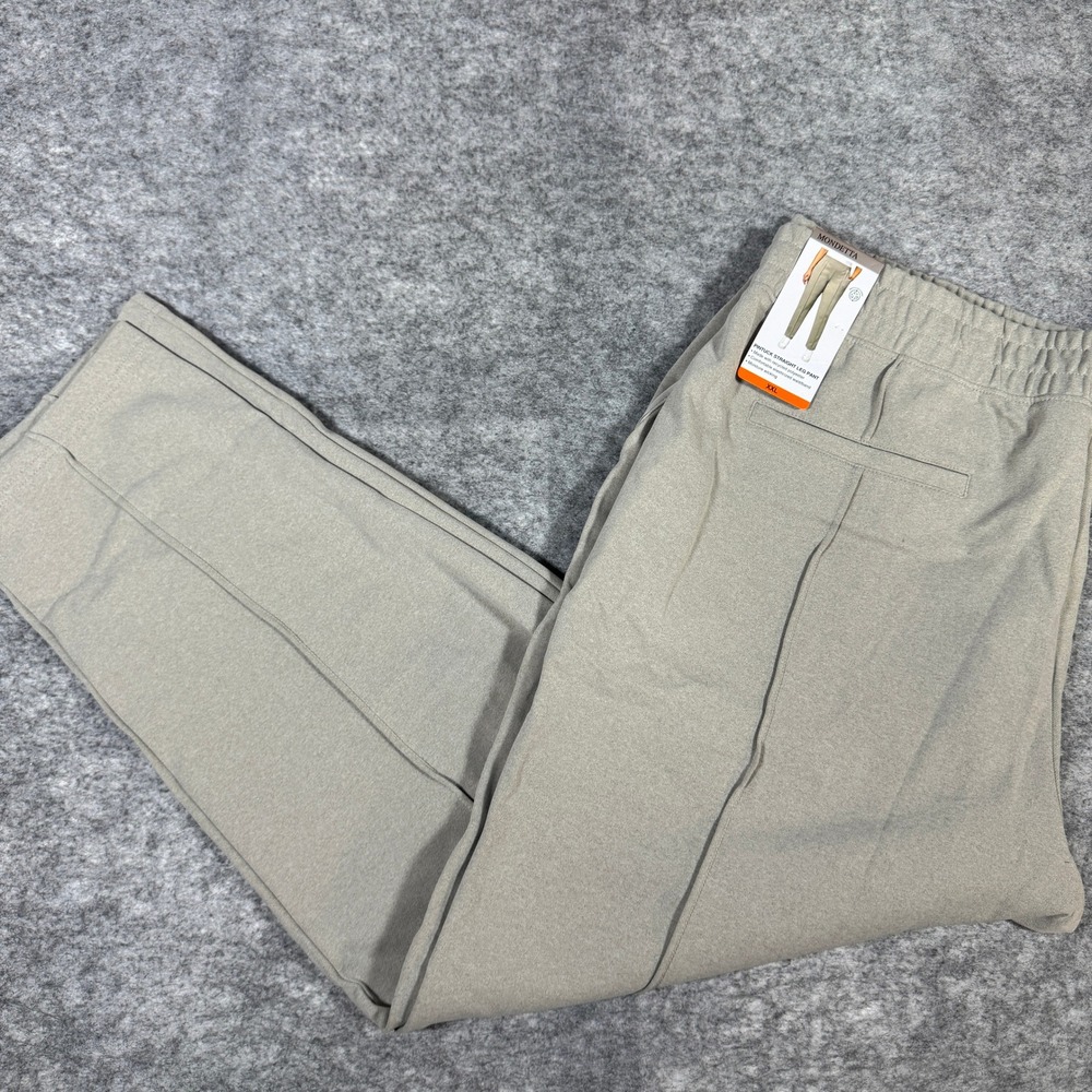Mondetta Pintuck Straight Leg Pants XXL Taupe Elastic Waist Moisture Wicking NWT